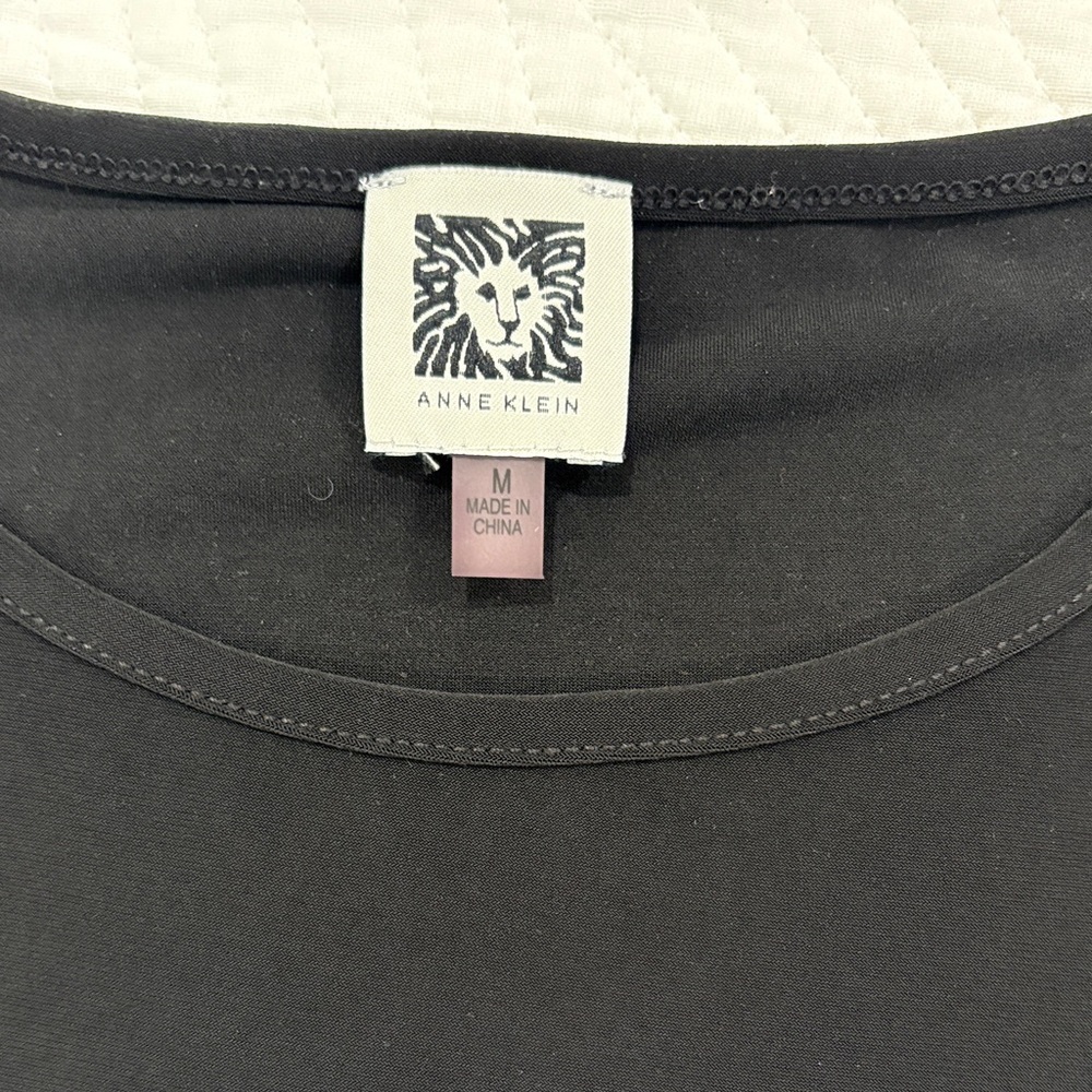 Anne Klein Black Elegant Tee with Textured Sheer Sleeves - Picture 4 of 6